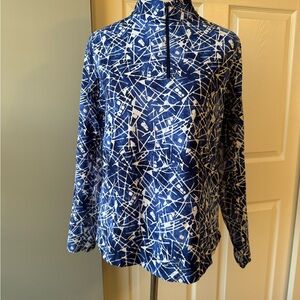 IBKUL Women’s Long Sleep 1/4 zip Navy White Large